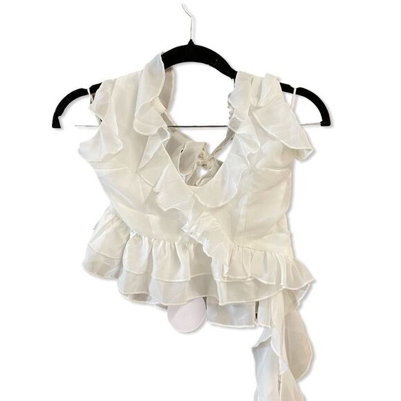 NWT More To Come Valerie Ruffle Top White chiffon jellyfish blouse Revolve XXS - Picture 8 of 14